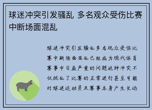 球迷冲突引发骚乱 多名观众受伤比赛中断场面混乱